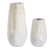 Uttermost Echo Ridge 15" Tall Ceramic Vases - Set of 2 Off White / Caramel