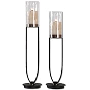 Uttermost Durga Two Piece Metal Hurricane Candle Holder Set by Matthew Williams Matte Black / Coffee