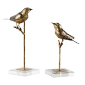 Uttermost Passerines Two Piece Iron Bird Statue Set by Grace Feyock Antique Gold Leaf