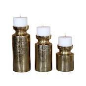 Uttermost Amina Textured Cast Aluminum Pillar Candleholders - Set of (3) Antique Brass