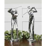 Uttermost Practice Shot Set of 2 Golf Swing Golfers Metal Statues Figurines Metallic Silver