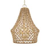 Uttermost Macrame 4 Light 18" Wide Pendant with Rattan Shade Brushed Gold