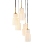 Uttermost Vanier 5 Light 14" Wide Multi Light Pendant with Ceramic Shades Warm Brass