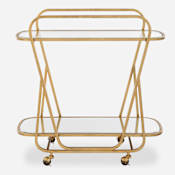 Uttermost Swain 36" Wide Glass and Iron Serving Cart with Two Shelves Brass