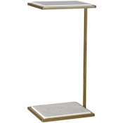 Uttermost Elevate 10" Wide Marble and Steel Accent Table Brushed Brass / White
