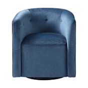 Uttermost Mallorie 28" Wide Mid-Century Modern Velvet Wood Frame Swivel Chair with Button Tufting Ink Blue