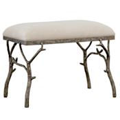 Uttermost Lismore 24" Wide Rustic Lodge Linen Upholstered Bench with Branch Legs Antique Silver / Cream