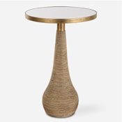 Uttermost Terra 16" Diameter Mirror Top Iron, Rattan Accent Table Brass
