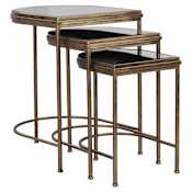 Uttermost India 3 Piece Glass Top Iron Nesting Table Set Antique Brushed Gold