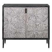 Uttermost Laurentia 37" Wide 2 Shelf Lodge Style Accent Cabinet with Mosaic Oak Doors by Jim Parsons Light Gray / Black