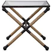 Uttermost Braddock 16" Wide Glass Top Iron Side Table with Natural Fiber Accents Natural Rope