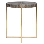Uttermost Taja 20" Diameter Acacia Veneer Top Stainless Steel Side Table Dark Walnut