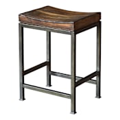Uttermost Beck 18"W Rustic Backless Saddle Seat Counter Stool Dark Walnut