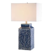 Uttermost Pero 1 Light 27" Tall Table Lamp with Square Crystal Finial Sapphire Blue