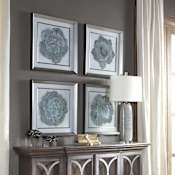 Uttermost "Natural Beauties" Set of (4) 22" Sq Farmhouse Shabby Chic Botanical Succulent Wall Art Prints Sea Mist / Silver Leaf Frame