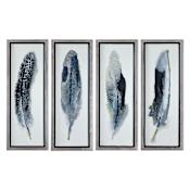 Uttermost Feathered Beauty 39" x 15" Fir Wood Frame Art Prints - Set of 4 Champagne Silver Leaf