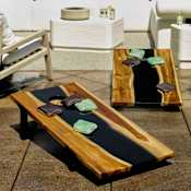 Uttermost Clearwood Cornhole 24" Wide Metal, Resin, Teak Wood Decorative Games - Set of 2 Black / Teak