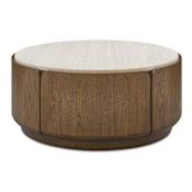Uttermost Tindall 38" Diameter Alder, Oak, Plywood, and Travertine Table Brown / White / Woodtone