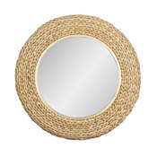 Varaluz Athena 30-1/4" Diameter Circular Beveled Fabric Framed Accent Mirror French Gold / Natural Seagrass