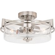 Vaxcel Lighting Addison 2 Light 15" Wide Semi-Flush Drum Ceiling Fixture Satin Nickel
