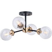 Vaxcel Lighting Orbit 4 Light 20" Wide Semi-Flush Ceiling Fixture with A Glass Shade Oil Rubbed Bronze with Muted Brass