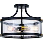 Vaxcel Lighting Holbrook 3 Light 16" Wide Semi-Flush Drum Ceiling Fixture Matte Black / Satin Brass