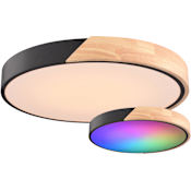 Vaxcel Lighting Everette 17" Wide LED Flush Mount Ceiling Fixture Matte Black / Natural Wood