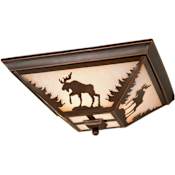 Vaxcel Lighting Yellowstone 3 Light Flush Mount Indoor Ceiling Fixture with Moose Portrait Glass Shade - 14 Inches Wide Burnished Bronze