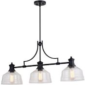 Vaxcel Lighting Beloit 3 Light 37" Wide Linear Chandelier with Seedy Glass Shades Matte Black