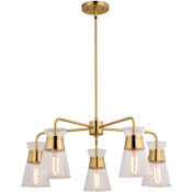 Vaxcel Lighting Harper 5 Light 27" Wide Antler Lantern Chandelier Natural Brass