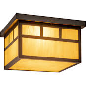 Vaxcel Lighting Mission 2 Light Flush Mount Outdoor Ceiling Fixture with Cream Frosted Glass Shade - 11.5 Inches Wide Burnished Bronze