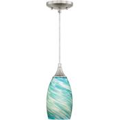 Vaxcel Lighting Milano 5" Wide Single Light Mini Pendant with Celeste Wave Glass Shade Satin Nickel