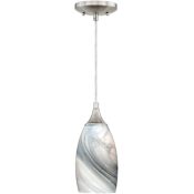 Vaxcel Lighting Milano Single Light 5" Wide Mini Pendant with Marble Swirl Glass Shade Satin Nickel