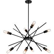 Vaxcel Lighting Halsted 8 Light 30" Wide Abstract Sputnik Chandelier Black / Satin Brass