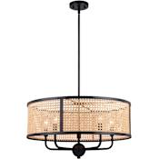 Vaxcel Lighting Berens 5 Light 24" Wide Rattan Cane Drum Chandelier Matte Black