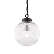 Vaxcel Lighting Linden 10" Wide LED Mini Pendant with Ribbed Clear Glass Shade Matte Black