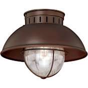 Vaxcel Lighting Harwich 1 Light Flush Mount Outdoor Ceiling Fixture with Clear Seeded Glass and Metal Shade - 10 Inches Wide Burnished Bronze