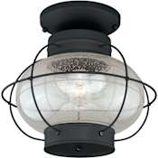 Vaxcel Lighting Chatham 1 Light Semi-Flush Mount Outdoor Ceiling Fixture with Clear Seeded Glass Shade and Metal Guard - 13 Inches Wide Textured Black