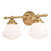 Vaxcel Lighting Huntley 2 Light 16" Wide Vanity Light with Frosted Glass Shades Natural Brass
