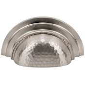 Vesta Fine Hardware ArtWorth Solid Brass 3" Center to Center Rustic Hammered Luxury Cabinet Cup Handle / Drawer Cup Pull Brushed Satin Nickel