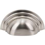 Vesta Fine Hardware Purity Solid Brass 3" Center to Center Traditional Ridged Edge Luxury Cabinet Cup Handle / Drawer Cup Pull Brushed Satin Nickel