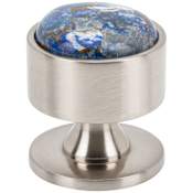 Vesta Fine Hardware FireSky Solid Brass 1-3/8" Artisan Round Luxury Cabinet Knob / Drawer Knob with Mohave Lapis Stone Insert Brushed Satin Nickel