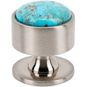Vesta Fine Hardware FireSky Solid Brass 1-3/8" Round Artisan Designer Luxury Cabinet Knob with Mohave Turquoise Stone Insert Brushed Satin Nickel