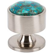 Vesta Fine Hardware FireSky Solid Brass 1-3/8 " Round Contemporary Luxury Cabinet Knob / Drawer Knob with Mohave Blue Natural Stone Insert Brushed Satin Nickel