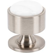 Vesta Fine Hardware FireSky Solid Brass 1-3/8" Round Artisan Designer Luxury Cabinet Knob with Calacatta Gold Natural Marble Stone Brushed Satin Nickel