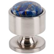 Vesta Fine Hardware FireSky Solid Brass 1-1/8" Round Artisan Luxury Cabinet Knob / Drawer Knob with Mohave Lapis Natural Stone Brushed Satin Nickel