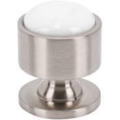 Vesta Fine Hardware FireSky Solid Brass 1-1/8" Round Designer Luxury Cabinet / Drawer Knob with Carrara White Marble Brushed Satin Nickel