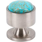 Vesta Fine Hardware FireSky Solid Brass 1-1/8" Round Designer Luxury Cabinet / Drawer Knob with Mohave Turquoise Stone Brushed Satin Nickel