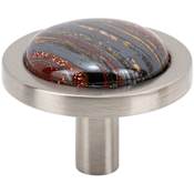 Vesta Fine Hardware FireSky Solid Brass 1-9/16" Round Designer Luxury Cabinet Knob with Iron Tiger Eye Natural Stone Brushed Satin Nickel
