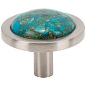 Vesta Fine Hardware FireSky Solid Brass 1-9/16" Round Artisan Luxury Cabinet / Drawer Knob with Mohave Blue Natural Stone Brushed Satin Nickel